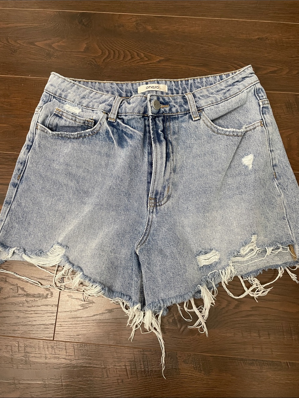 Light Blue Distressed Denim Shorts - Women size large